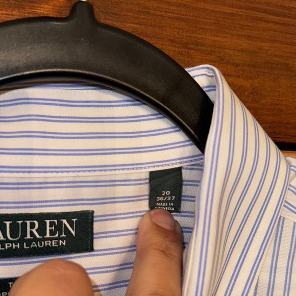 Lauren Ralph Lauren Blue and White Striped Dress Shirt - Picture 2 of 7